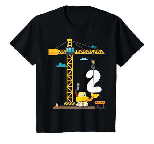 Kinder 2. Geburtstag Jungs mit Kran und Bagger, Baustelle T-Shirt Kinder 2. Geburtstag Jungs mit Kran und Bagger, Baustelle T-Shirt von Geburtstag Kinder Designs Kran und Baustelle