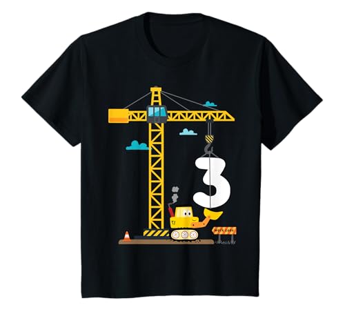 Kinder Kinder 3. Geburtstag Jungs mit Kran und Bagger, Baustelle T-Shirt Kinder Kinder 3. Geburtstag Jungs mit Kran und Bagger, Baustelle T-Shirt von Geburtstag Kinder Designs Kran und Baustelle