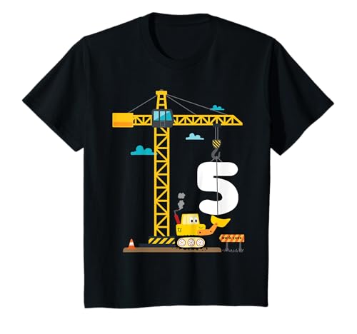 Kinder 5. Geburtstag Junge mit Kran und Bagger Baustelle T-Shirt Kinder 5. Geburtstag Junge mit Kran und Bagger Baustelle T-Shirt von Geburtstag Kinder Designs Kran und Baustelle