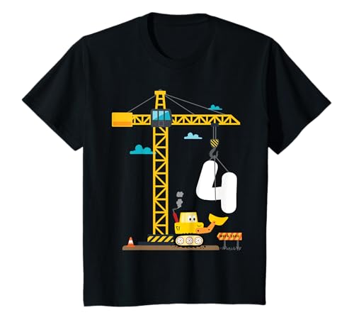 Kinder Kinder 4. Geburtstag mit Kran und Bagger Konstruktion T-Shirt Kinder Kinder 4. Geburtstag mit Kran und Bagger Konstruktion T-Shirt von Geburtstag Kinder Designs Kran und Baustelle