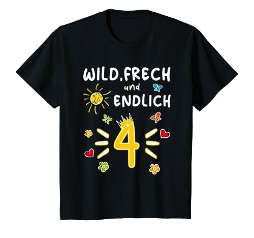 Kinder Vierter Geburtstag Kind Wild, Frech & endlich 4 T-Shirt von Geburtstag Kindergeburtstag Geburtstagskind Kind