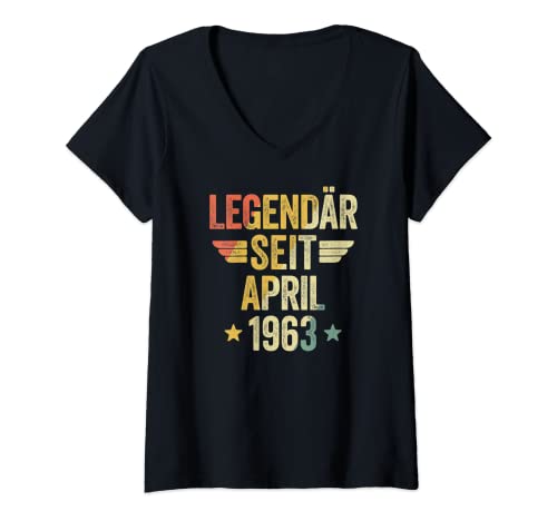 Damen Legendär seit April 1963 T-Shirt mit V-Ausschnitt Damen Legendär seit April 1963 T-Shirt mit V-Ausschnitt von Geburtstag Legendär Seit Jahrgang
