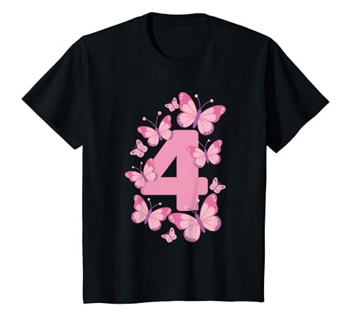 Kinder 4.Geburtstag Mädchen schmetterlinge 4 birthday girl 4 jahre T-Shirt von Geburtstag Mädchen schmetterlinge geschenke