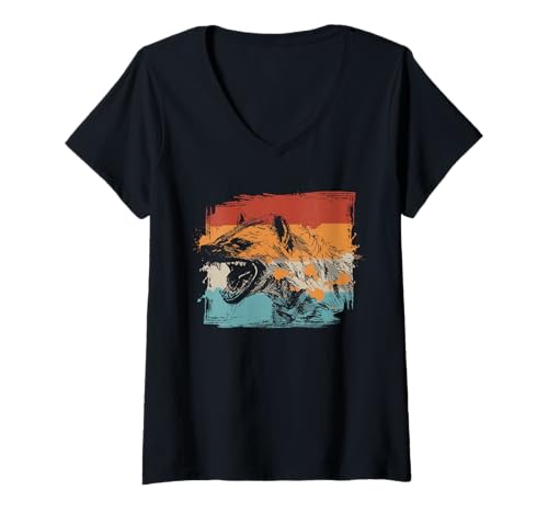 Damen Hyäne Raubtier aus Afrika Rudel Tier Vintage Raubtiere Zoo T-Shirt mit V-Ausschnitt Damen Hyäne Raubtier aus Afrika Rudel Tier Vintage Raubtiere Zoo T-Shirt mit V-Ausschnitt von Geburtstag Männer & Frauen Tierpark Geschenkideen