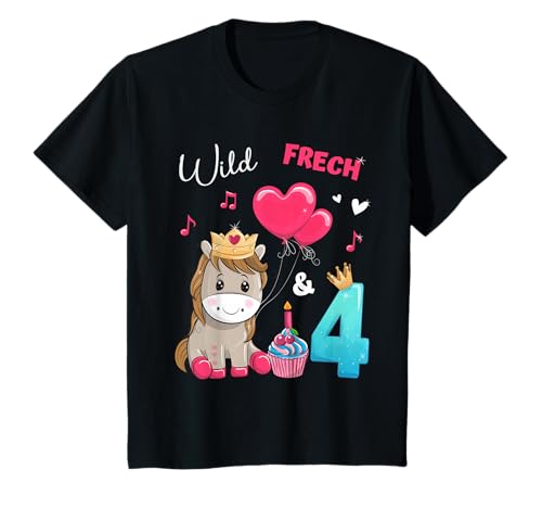 Geburtstag Pferde - Wild Frech und 4 - Mädchen 4 Jahre T-Shirt Geburtstag Pferde - Wild Frech und 4 - Mädchen 4 Jahre T-Shirt von Geburtstag Pferde Mädchen Ponny Geburtstagsshirt