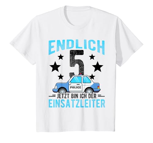 Kinder ENDLICH 5 JETZT BIN ICH DER EINSATZLEITER Polizei Geburtstag T-Shirt Kinder ENDLICH 5 JETZT BIN ICH DER EINSATZLEITER Polizei Geburtstag T-Shirt von Geburtstag Polizei Polizist Sirene Geschenk Design