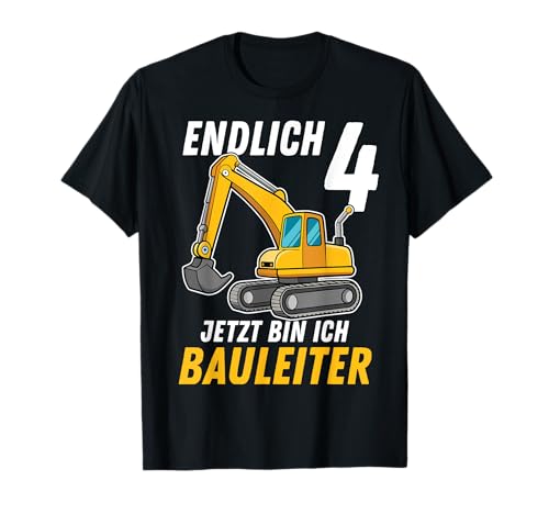 Kinder 4 Geburtstag Junge Deko Bagger Geburtstag 4 Jahre T-Shirt von Geburtstag Shirt Co.