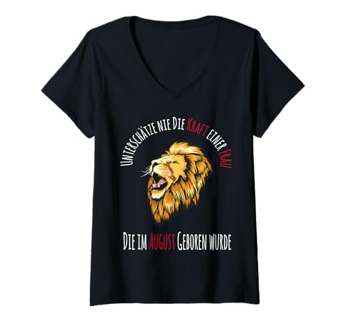 Damen Geburtstag Sternzeichen Löwe Geschenkidee für eine Frau T-Shirt mit V-Ausschnitt von Geburtstag Sternzeichen Löwe Motiv Geschenkidee