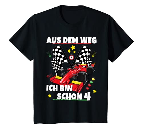 Kinder 4 Geburtstag Junge Mädchen Rennwagen Rennsport Motorsport T-Shirt von Geburtstag T-Shirt Geschenke für Jungen & Mädchen