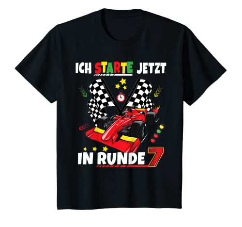 Kinder 7 Geburtstag Junge Mädchen Rennwagen Rennsport Motorsport T-Shirt von Geburtstag T-Shirt Geschenke für Jungen & Mädchen