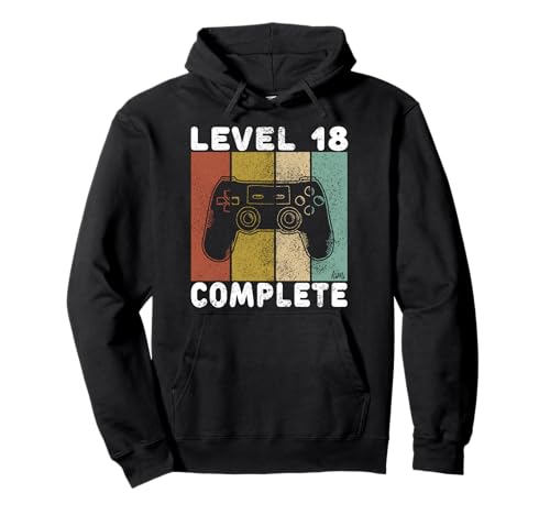 Herren 18. Geburtstag Jungen Gamer Level 18 Complete Pullover Hoodie von Geburtstag T-Shirts Kinder & Erwachsene by KaMi