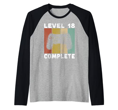 Herren 18. Geburtstag Jungen Gamer Level 18 Complete Raglan von Geburtstag T-Shirts Kinder & Erwachsene by KaMi