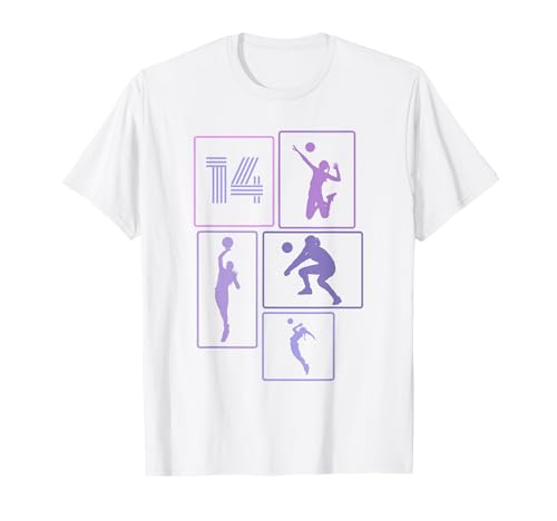14. Geburtstag Volleyball 14 Jahre Mädchen Retro Spielerin T-Shirt von Geburtstag Volleyball Frauen Mädchen Geschenk