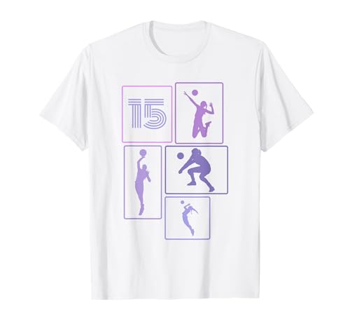 15. Geburtstag Volleyball 15 Jahre Mädchen Retro Spielerin T-Shirt von Geburtstag Volleyball Frauen Mädchen Geschenk