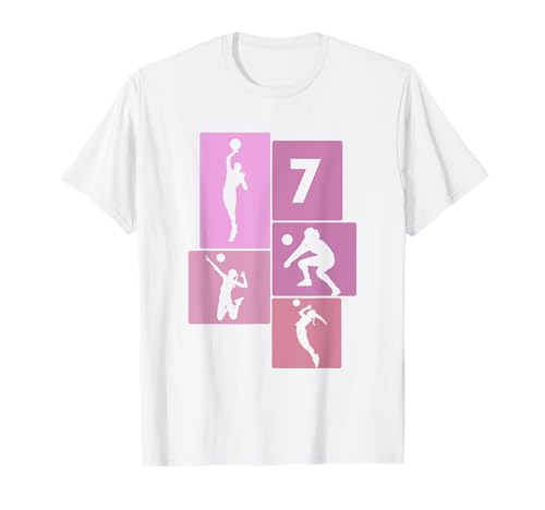 7. Geburtstag Volleyball 7 Jahre Mädchen Retro Spielerin T-Shirt von Geburtstag Volleyball Frauen Mädchen Geschenk