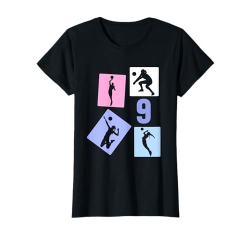 9. Geburtstag Volleyball 9 Jahre Mädchen Retro Spielerin T-Shirt von Geburtstag Volleyball Frauen Mädchen Geschenk