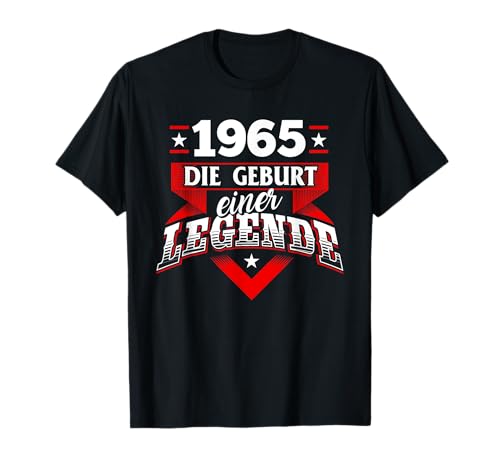 Geburtstag & Geburtsjahr T-Shirts 1965 Die Geburt einer Legende T-Shirt Schwarz Unisex Klein EU 38-40 V-Ausschnitt Halbarm Klassisch Polyester Geschenk für Erwachsene Männer, Jahrgang 1965 von Geburtstag & Geburtsjahr T-Shirts