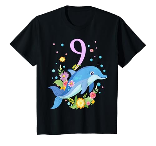 Kinder Geburtstag 9 Delphin Mädchen Neun 9 Jahre Unterwasserwelt T-Shirt Kinder Geburtstag 9 Delphin Mädchen Neun 9 Jahre Unterwasserwelt T-Shirt von Geburtstage Delphin Meer Party Unterwasserwelt