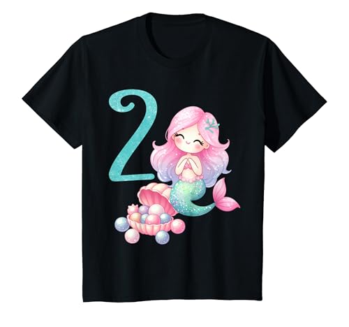 Kinder Geburtstag 2 Meerjungfrau Mädchen Zwei 2 Jahre alt T-Shirt von Geburtstage Meerjungfrau Party Unterwasserwelt