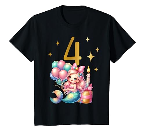 Kinder Geburtstag 4 Meerjungfrau Mädchen Vier 4 Jahre alt T-Shirt von Geburtstage Meerjungfrau Party Unterwasserwelt