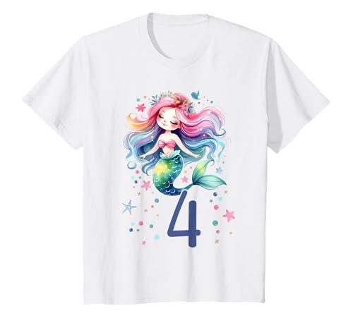 Geburtstag 4 Meerjungfrau Mädchen Vier 4 Jahre alt T-Shirt von Geburtstage Meerjungfrau Party Unterwasserwelt