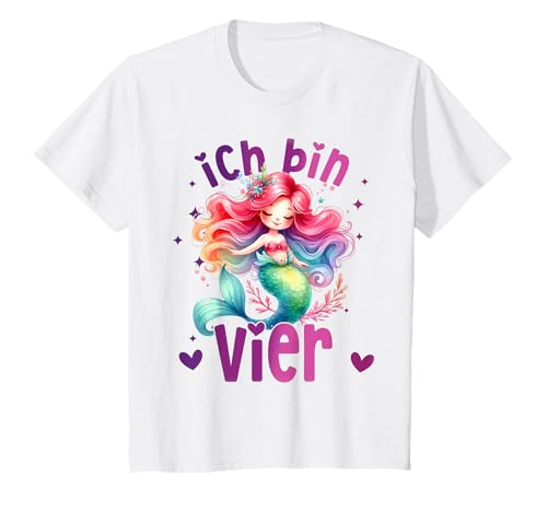 Geburtstag 4 Meerjungfrau Mädchen Vier 4 Jahre alt T-Shirt von Geburtstage Meerjungfrau Party Unterwasserwelt