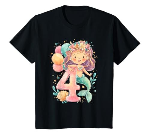 Kinder Geburtstag 4 Meerjungfrau Mädchen Vier Jahre alt T-Shirt von Geburtstage Meerjungfrau Party Unterwasserwelt