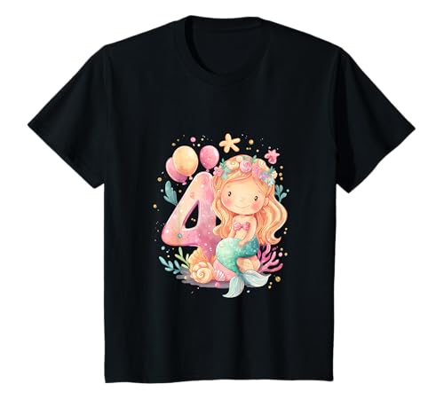 Kinder Geburtstag 4 Meerjungfrau Mädchen Vier Jahre alt T-Shirt von Geburtstage Meerjungfrau Party Unterwasserwelt