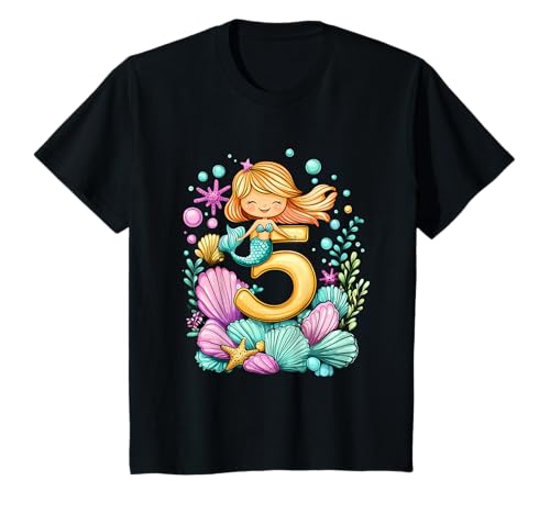 Kinder Geburtstag 5 Meerjungfrau Mädchen Fünf 5 Jahre alt T-Shirt von Geburtstage Meerjungfrau Party Unterwasserwelt