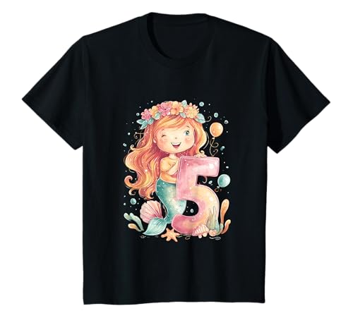 Kinder Geburtstag 5 Meerjungfrau Mädchen Fünf 5 Jahre alt T-Shirt von Geburtstage Meerjungfrau Party Unterwasserwelt