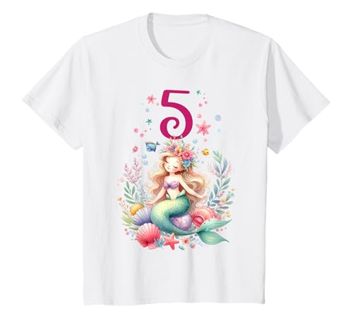 Geburtstag 5 Meerjungfrau Mädchen Fünf 5 Jahre alt T-Shirt von Geburtstage Meerjungfrau Party Unterwasserwelt