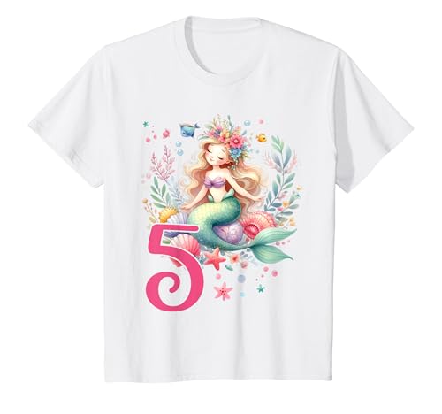 Kinder Geburtstag 5 Meerjungfrau Mädchen Fünf 5 Jahre alt T-Shirt von Geburtstage Meerjungfrau Party Unterwasserwelt