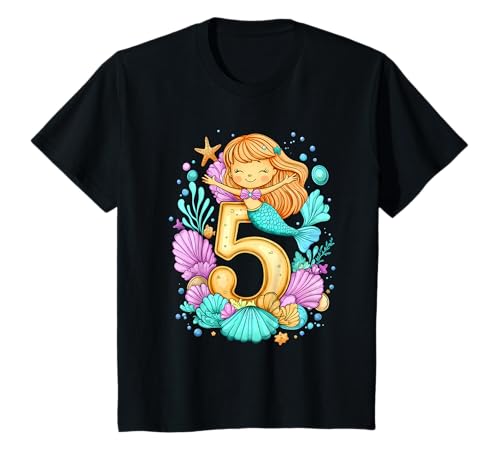 Kinder Geburtstag 5 Meerjungfrau Mädchen Fünf Jahre alt T-Shirt von Geburtstage Meerjungfrau Party Unterwasserwelt
