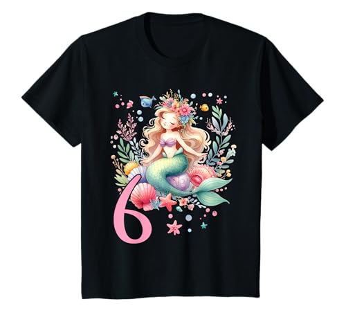 Kinder Geburtstag 6 Meerjungfrau Mädchen Sechs 6 Jahre alt T-Shirt Kinder Geburtstag 6 Meerjungfrau Mädchen Sechs 6 Jahre alt T-Shirt von Geburtstage Meerjungfrau Party Unterwasserwelt
