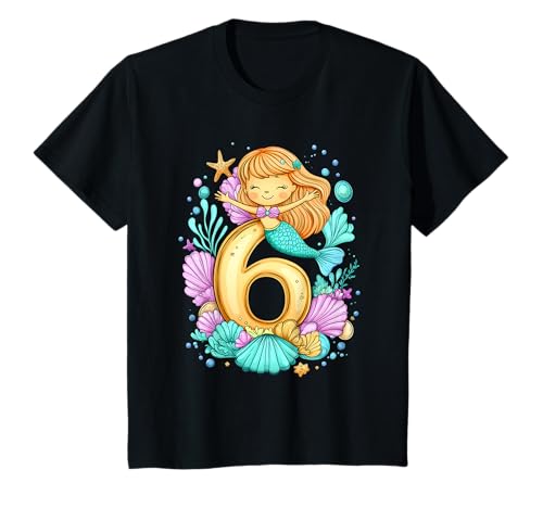 Kinder Geburtstag 6 Meerjungfrau Mädchen Sechs 6 Jahre alt T-Shirt von Geburtstage Meerjungfrau Party Unterwasserwelt