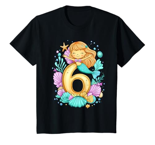 Kinder Geburtstag 6 Meerjungfrau Mädchen Sechs 6 Jahre alt T-Shirt von Geburtstage Meerjungfrau Party Unterwasserwelt