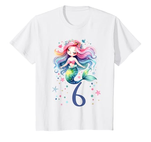 Kinder Geburtstag 6 Meerjungfrau Mädchen Sechs 6 Jahre alt T-Shirt von Geburtstage Meerjungfrau Party Unterwasserwelt
