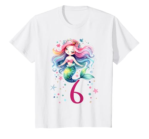 Geburtstag 6 Meerjungfrau Mädchen Sechs 6 Jahre alt T-Shirt von Geburtstage Meerjungfrau Party Unterwasserwelt