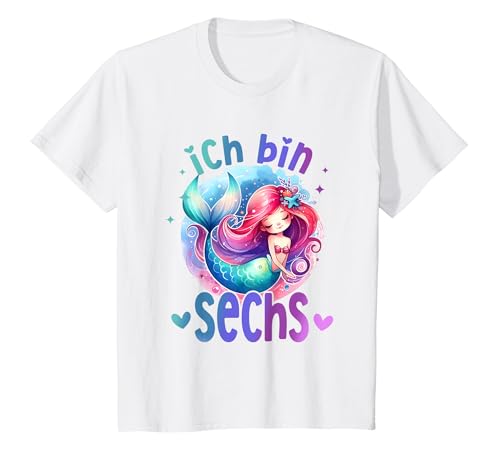 Kinder Geburtstag 6 Meerjungfrau Mädchen Sechs 6 Jahre alt T-Shirt von Geburtstage Meerjungfrau Party Unterwasserwelt