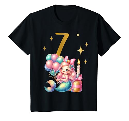Kinder Geburtstag 7 Meerjungfrau Mädchen Sieben 7 Jahre alt T-Shirt von Geburtstage Meerjungfrau Party Unterwasserwelt
