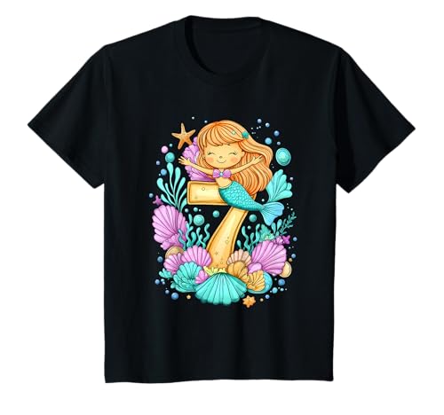 Kinder Geburtstag 7 Meerjungfrau Mädchen Sieben Jahre alt T-Shirt von Geburtstage Meerjungfrau Party Unterwasserwelt
