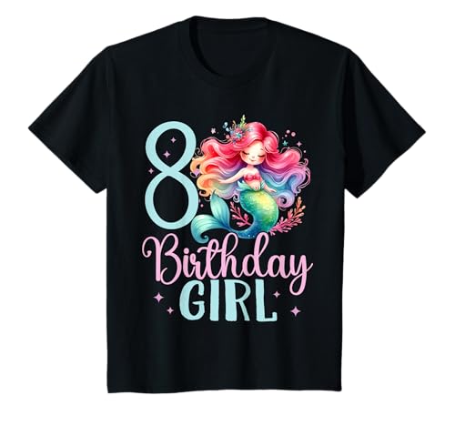Geburtstag 8 Meerjungfrau Mädchen Acht 8 Jahre alt T-Shirt von Geburtstage Meerjungfrau Party Unterwasserwelt