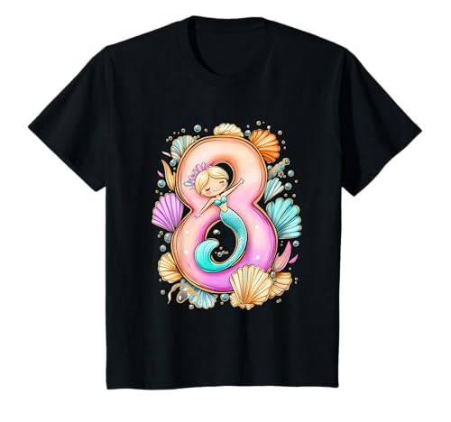Kinder Geburtstag 8 Meerjungfrau Mädchen Acht 8 Jahre alt T-Shirt von Geburtstage Meerjungfrau Party Unterwasserwelt