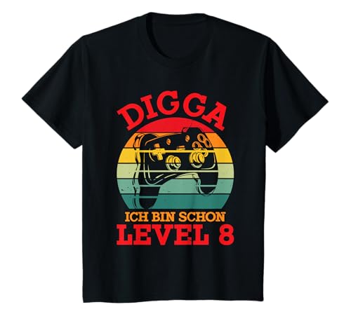 Kinder Zocken DIGGA ICH BIN SCHON LEVEL 8 Lustiges Geburtstags T-Shirt von Geburtstags Geschenk Gamer Kind Shirt Gaming