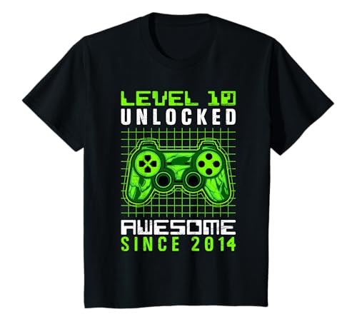 Zocker LEVEL 10 UNLOCKED AWESOME SINCE 2014 Kinder T-Shirt von Geburtstags Geschenk Gamer Kind Shirt Gaming