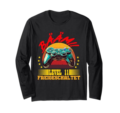Videospieler BÄÄM Level 11 FREIGESCHALTET Lustiges Kinder Langarmshirt von Geburtstags Geschenk Gamer Kind Shirt Gaming