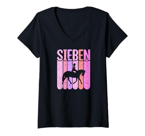 Damen Pferde Geburtstag 7 Jahre Mädchen Reiten T-Shirt mit V-Ausschnitt Damen Pferde Geburtstag 7 Jahre Mädchen Reiten T-Shirt mit V-Ausschnitt von Geburtstags Geschenke für Kinder Pferde