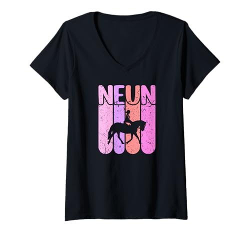 Damen Pferde Geburtstag 9 Jahre Mädchen Reiten T-Shirt mit V-Ausschnitt Damen Pferde Geburtstag 9 Jahre Mädchen Reiten T-Shirt mit V-Ausschnitt von Geburtstags Geschenke für Kinder Pferde