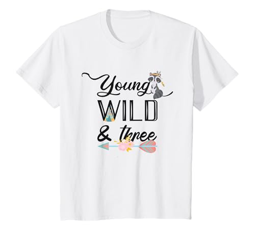 Kinder 3. Geburtstag Mädchen Young Wild and Three T-Shirt von Geburtstags Kinder Design für Jungen & Mädchen