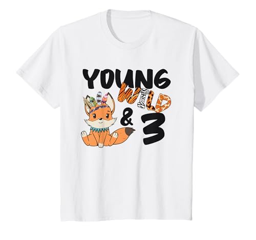 Kinder 3. Geburtstag Mädchen Young Wild and Three T-Shirt von Geburtstags Kinder Design für Jungen & Mädchen